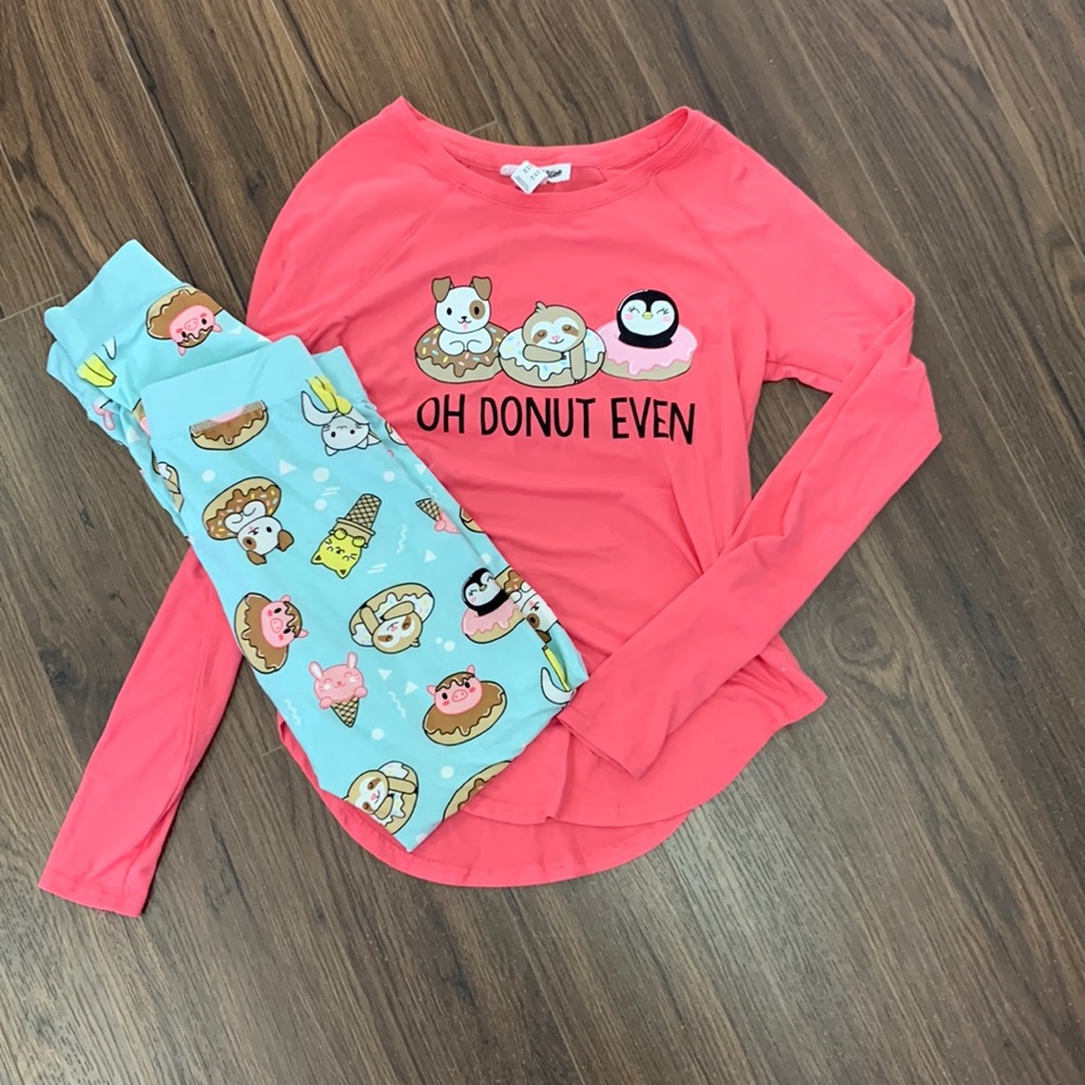Women's Pink and Blue Pajama Set